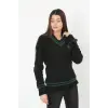 iegiyim™ Kadın V Yaka Örgülü Kazak - Siyah