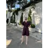 iegiyim™ Kadın Yakalı Gömlek Kemerli Şortlu Alt-Üst Takım - Bordo