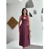iegiyim™ Kolsuz Uzun Kabardin Elbise - Bordo