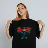 iegiyim™ Mickey Mouse Graffiti Baskılı Unisex Siyah Oversize Tişört - 24/1 Penye