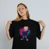 iegiyim™ Porky Pig Graffiti Baskılı Unisex Siyah Oversize Tişört - 24/1 Penye