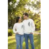 iegiyim™ Sevgililer Günü Özel Bisiklet Yaka Baskılı Oversize Sweatshirt - Beyaz