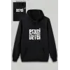 iegiyim™ Sevgililer Günü Özel Kapüşonlu Beyci Baskılı Oversize Sweatshirt - Siyah