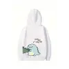 iegiyim™ Sevgililer Günü Özel Unisex Kapüşonlu Baskılı Oversize Sweatshirt - Beyaz