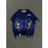 iegiyim™ Unisex Bisiklet Yaka Baskılı Oversize T-Shirt - Lacivert
