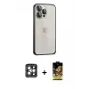 iPhone 15 Pro Max Kılıf Eksen Form Serisi - Siyah Buffer Cam Ekran Koruyucu + PVD Metal Kamera Lens - GI