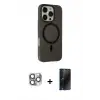 iPhone 16 Pro Max Kılıf Çekirdek Modern Prime - Siyah 3D Antistatik Hayalet Cam Ekran Koruyucu + Pers Alüminyum Kamera Lens - GI
