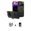iPhone 16 Pro Max Kılıf Kıvılcım Modern Serisi - Siyah Buffer Hayalet Cam Ekran Koruyucu + Pers Alüminyum Kamera Lens - GI