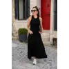 Kadın Arkadan çapraz Detay Yuvarlak Yaka Maksi Viskon Elbise