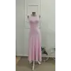 Kadın Arkadan çapraz Detay Yuvarlak Yaka Maksi Viskon Elbise