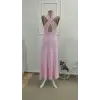 Kadın Arkadan çapraz Detay Yuvarlak Yaka Maksi Viskon Elbise