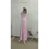 Kadın Arkadan çapraz Detay Yuvarlak Yaka Maksi Viskon Elbise