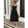 Kadın Askılı Kare Yakalı Uzun Ithal Krep Elbise
