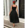 Kadın Askılı Kare Yakalı Uzun Ithal Krep Elbise