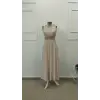 Kadın Askılı Kruvaze Yakalı Belden Dantelli Uzun Bürümcük Elbise
