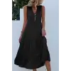 Kadın Askılı V Yakalı önden Düğmeli Midi Viskon Elbise