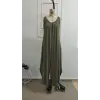 Kadın Askılı Yuvarlak Yaka Cepli Salaş Uzun Viskon Tulum
