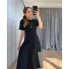 Kadın Kısa Kollu Bisiklet Yaka Maksi Boy Ithal Krep Elbise