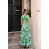 Kadın Kısa Kollu Bisiklet Yaka Puantiyeli Maksi örme Krep Elbise