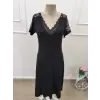 Kadın Kısa Kollu Dantel V Yakalı Midi Viskon Elbise