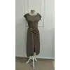 Kadın Kısa Kollu Geometrik Yakalı önden Açık Modal Mini Elbise