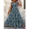 Kadın Kısa Kollu Kruvaze Yaka Beli Lastikli Süprem Maksi Boy Elbise