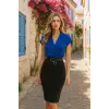 Kadın Kısa Kollu Kruvaze Yaka Krep Elbise (Kemersiz)