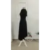 Kadın Kısa Kollu V Yakalı Cepli Midi Viskon Elbise
