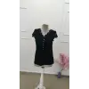 Kadın Kısa Kollu V Yakalı Dantelli önden Düğmeli Viskon Bluz