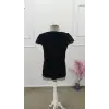 Kadın Kısa Kollu V Yakalı Dantelli önden Düğmeli Viskon Bluz