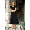 Kadın Kısa Kollu V Yakalı Midi Viskon Elbise