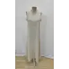 Kadın Kolsuz V Yakalı Maksi Boy Ithal Keten Elbise