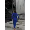 Kadın Kruvaze Yaka Balon Kol Simli Krep Kumaş Midi Boy Elbise