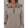 Kadın Uzun Kollu Leopar Yakalı Fermuarlı Waffle Bluz