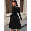 Kadın Uzun Kollu V Yakalı Cepli Midi Ithal Krep Elbise