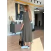 Kadın Uzun Kollu V Yakalı Midi çağla Yeşili Modal Elbise