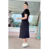 Kadın Yaka Ribanalı Çift Yırtmaçlı Elbise