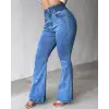 Kadın Yüksek Bel Yanları Lastik önü Düğmeli Kot Pantolon