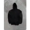 Kapşonlu Üç İplik Penye Basic SweatShirt - Siyah