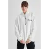Kapüşonlu Sırt Baskılı Üç İplik Oversize Sweatshirt - Beyaz
