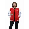Kırmızı Varsity Çıtçıtlı Baskılı Oversize Kalıp Kolej Ceket - Kırmızı