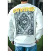 Kışlık Bisiklet Yaka Baskılı SweatShirt - Beyaz