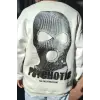 Kışlık Bisiklet Yaka Baskılı SweatShirt - Beyaz