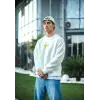Kışlık Bisiklet Yaka Baskılı SweatShirt - Beyaz