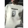 Kışlık Bisiklet Yaka Baskılı SweatShirt - Beyaz