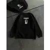 Kışlık Bisiklet Yaka Baskılı SweatShirt - Siyah