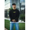 Kışlık Bisiklet Yaka Baskılı SweatShirt - Siyah