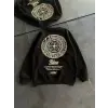 Kışlık Bisiklet Yaka Ön Ve Arka Baskılı SweatShirt - Siyah