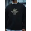 Kışlık Bisiklet Yaka Ön Ve Arka Baskılı SweatShirt - Siyah