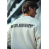 Kışlık Bisiklet Yaka Oversize Baskılı SweatShirt - Beyaz